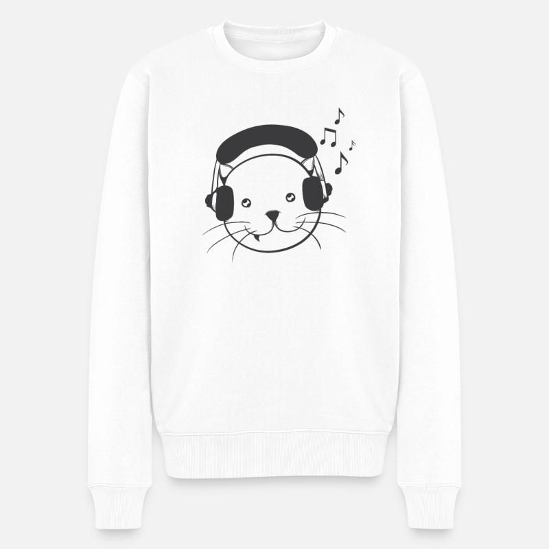 Casque de musique chat - Pull Premium bio Homme - blanc