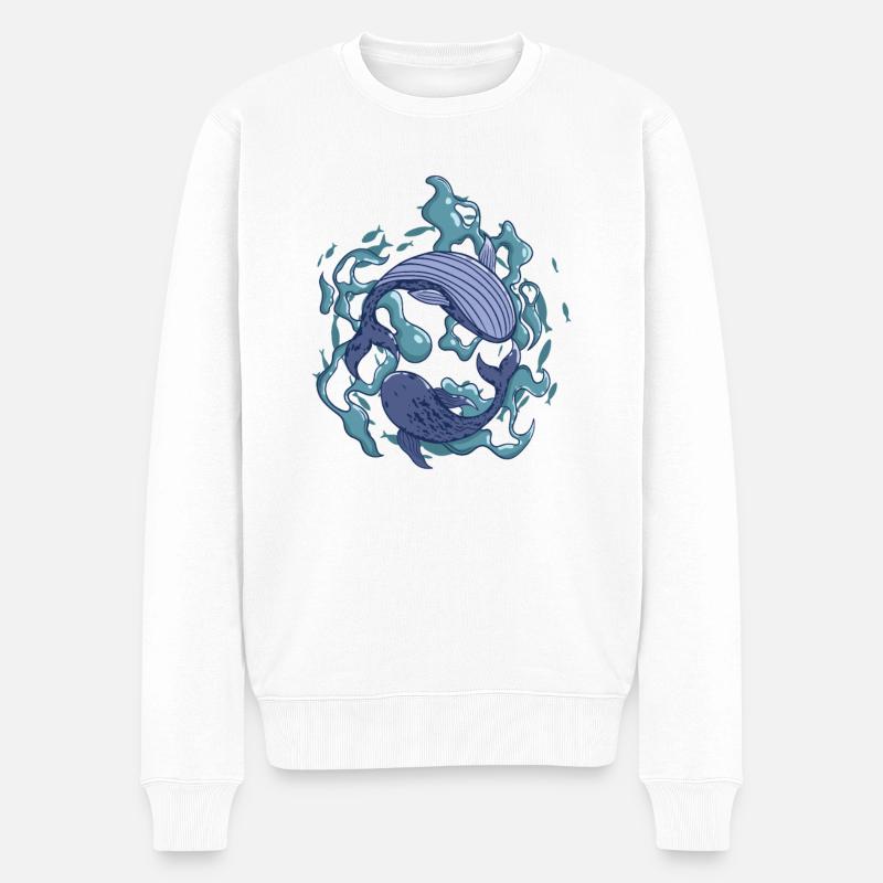 Blauwale der Weltmeere - Männer Premium Bio Pullover - Weiß