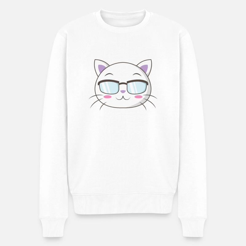 Nerd Katze mit Streberbrille - Männer Premium Bio Pullover - Weiß