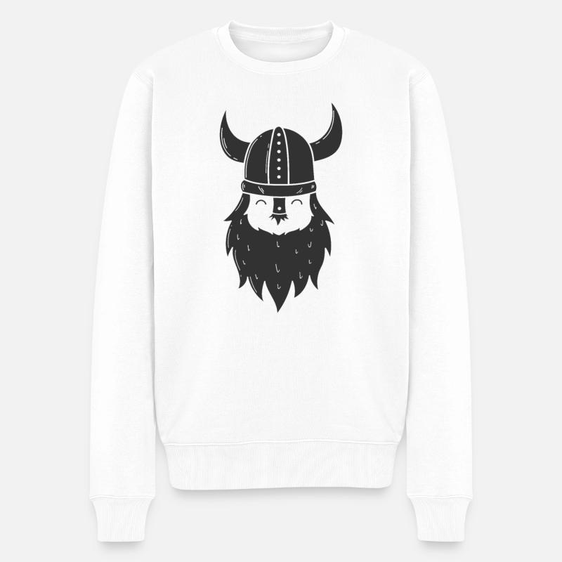 Wikinger mit Vollbart und Wikingerhelm - Männer Premium Bio Pullover - Weiß