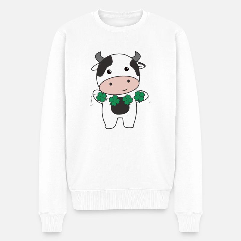 Vache avec des trèfles animaux mignons pour le bonheur - Pull Premium bio Homme - blanc