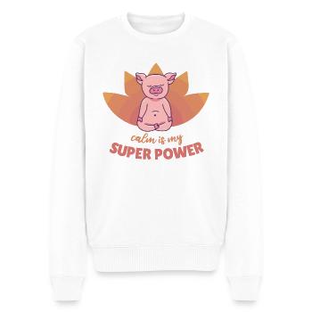 Pig Yoga cochons doux calme est mon super pouvoir - Pull Premium bio Homme - blanc - Devant - Thijin (182cm)