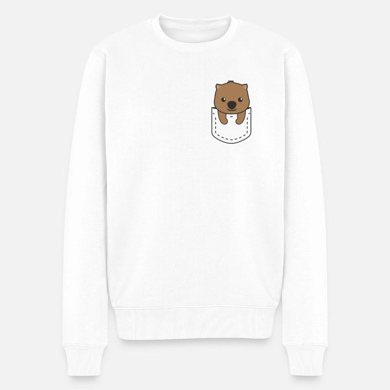 Wombat in Tasche süßer Wombat in Brusttasche - Männer Premium Bio Pullover - Weiß