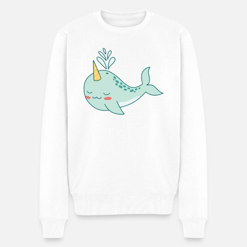 Narwal süßer Wal ozean einhorn kawaii Narwale - Männer Premium Bio Pullover - Weiß