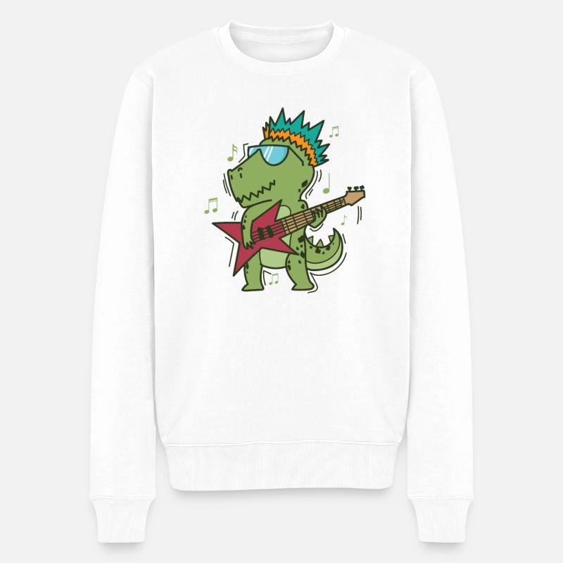 Kleiner T-Rex Dino spielt Rockgitarre - Männer Premium Bio Pullover - Weiß