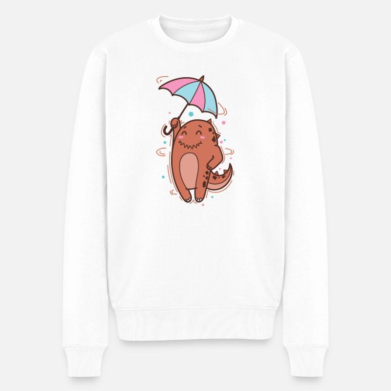Dino mit Sonnenschirm Dinosaurier Reptil - Männer Premium Bio Pullover - Weiß