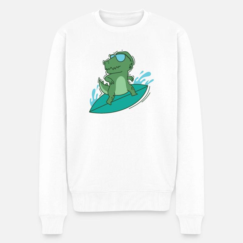 Dino surft cool Dinosaurier Reptil Tier - Männer Premium Bio Pullover - Weiß