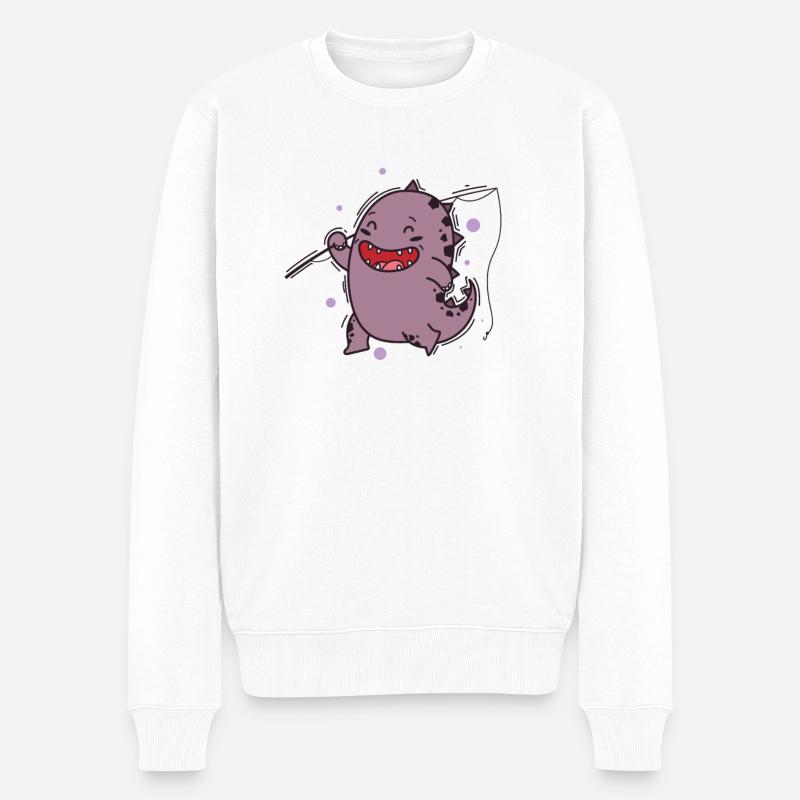 Dino beim Schmetterling fangen Dinosaurier - Männer Premium Bio Pullover - Weiß
