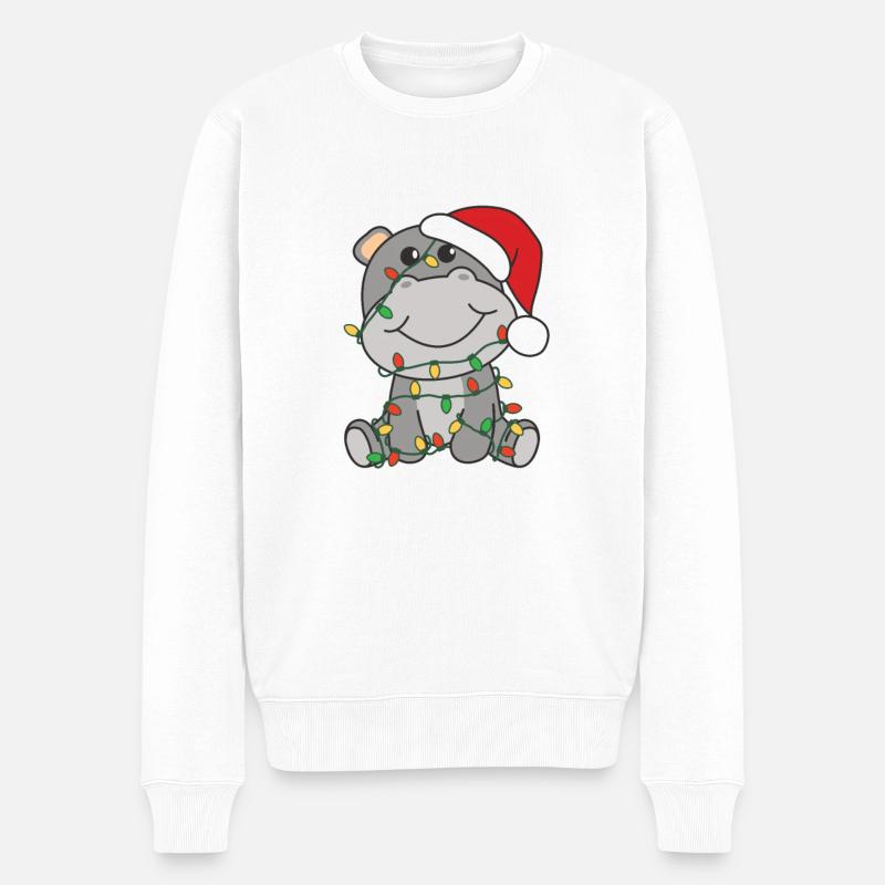 Hippo Weihnachten Winter Tiere Hippos - Männer Premium Bio Pullover - Weiß