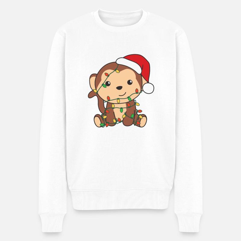 Singe Noël Animaux d’hiver Singes - Pull Premium bio Homme - blanc