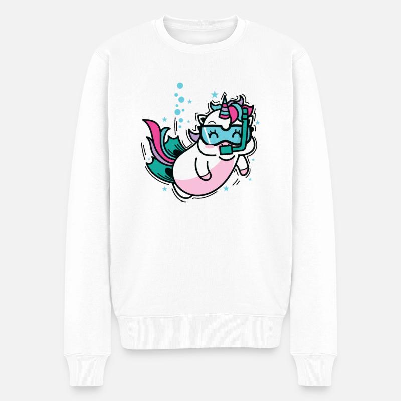 Licorne plongée Créatures mythiques Sport - Pull Premium bio Homme - blanc