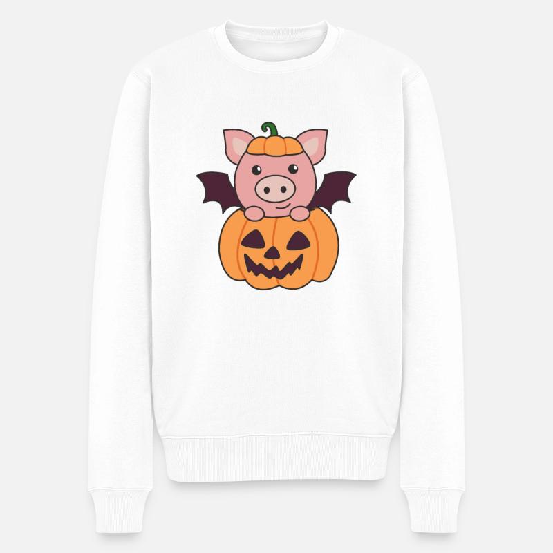 Schwein Halloween Kürbis Fledermaus Kostüm - Männer Premium Bio Pullover - Weiß