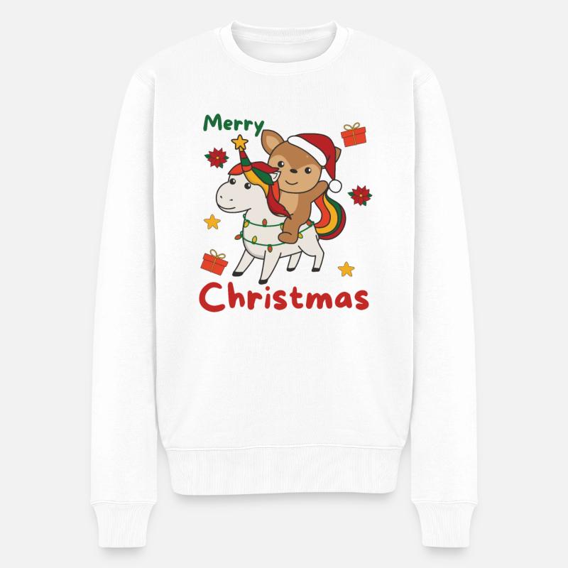 Weihnachts Einhorn Reh frohe Weihnachten Einhorn - Männer Premium Bio Pullover - Weiß