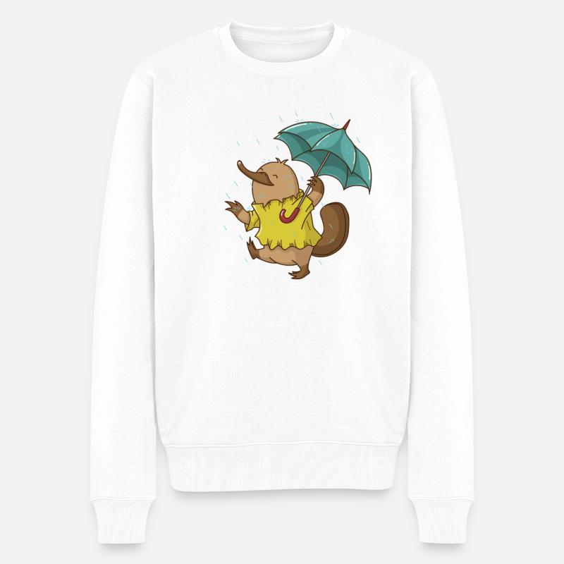 Schnabeltier mit Regenschirm im Regen Australien - Männer Premium Bio Pullover - Weiß