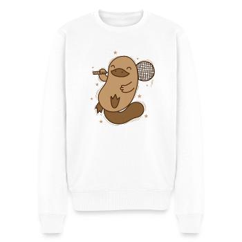 Schnabeltier spielt Badminton Australien - Männer Premium Bio Pullover - Weiß - Vorne - Thijin (182cm)