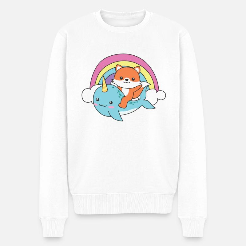 Narval Renard Licorne océanique kawaii Arc-en-ciel - Pull Premium bio Homme - blanc