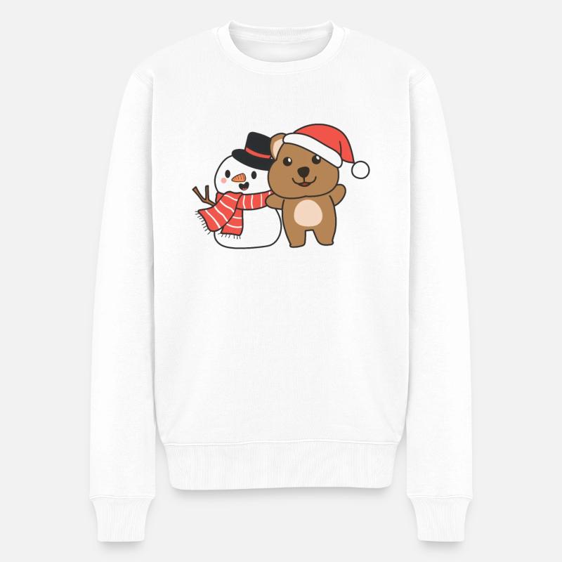 Quokka mit Schneemann im Winter zu Weihnachten - Männer Premium Bio Pullover - Weiß