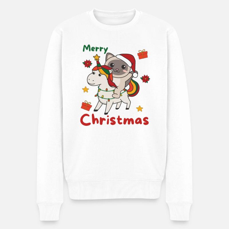 Weihnachts Einhorn Katze frohe Weihnachten Einhorn - Männer Premium Bio Pullover - Weiß