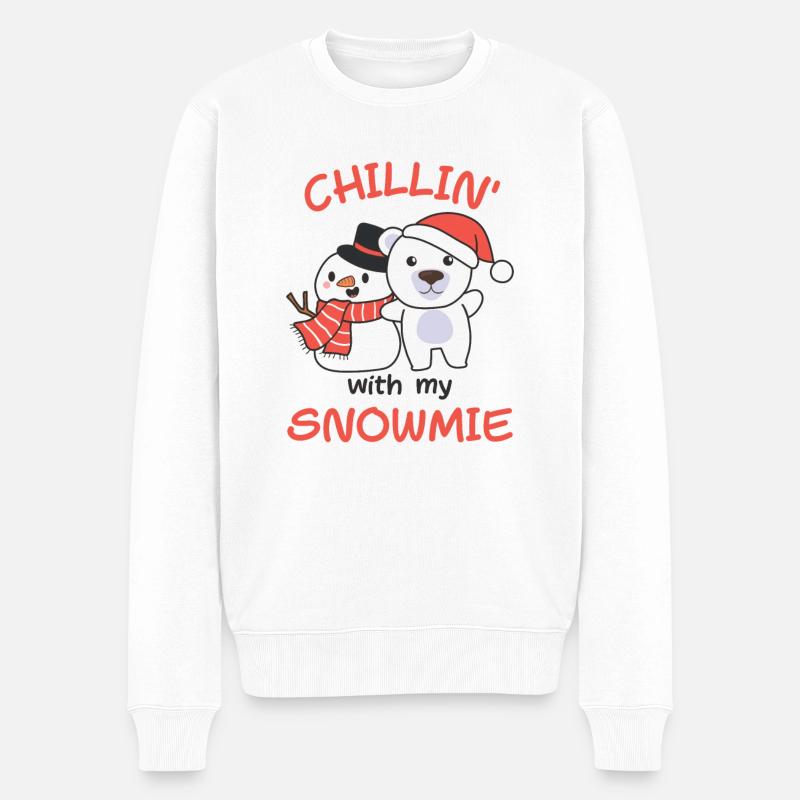 Eisbär Chillin with my snowmie schneemann - Männer Premium Bio Pullover - Weiß