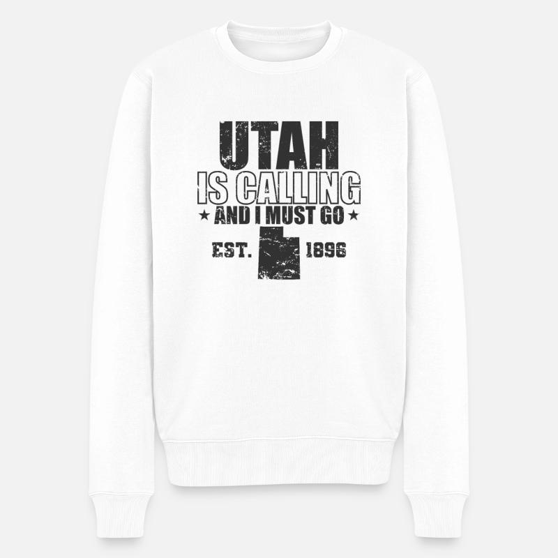 Utah is calling and I must go Est. 1896 USA - Männer Premium Bio Pullover - Weiß