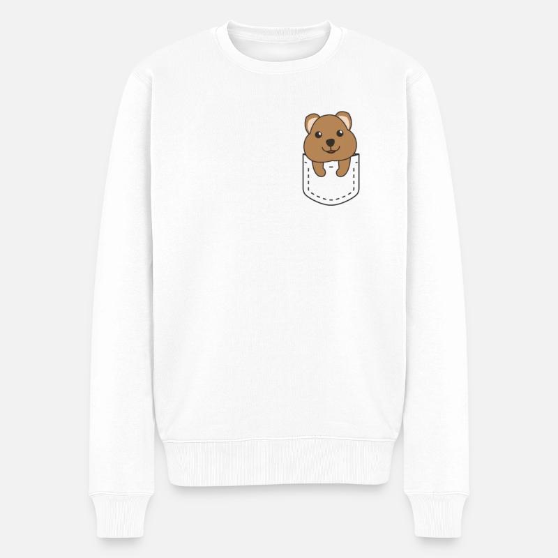Quokka in Tasche süße Quokkas in Brusttasche - Männer Premium Bio Pullover - Weiß