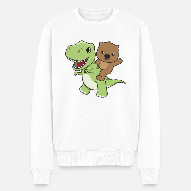 Wombat reitet auf T-Rex süßer Dino mit Wombats - Männer Premium Bio Pullover - Weiß