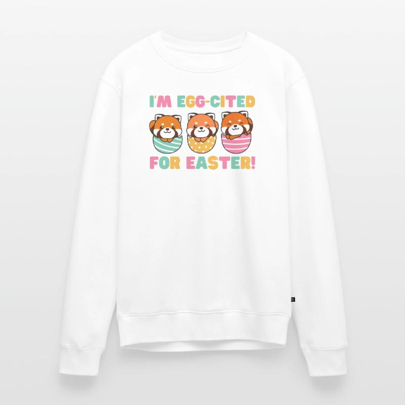 cute red pandas at Easter with Easter eggs red Men's Premium Organic Jumper