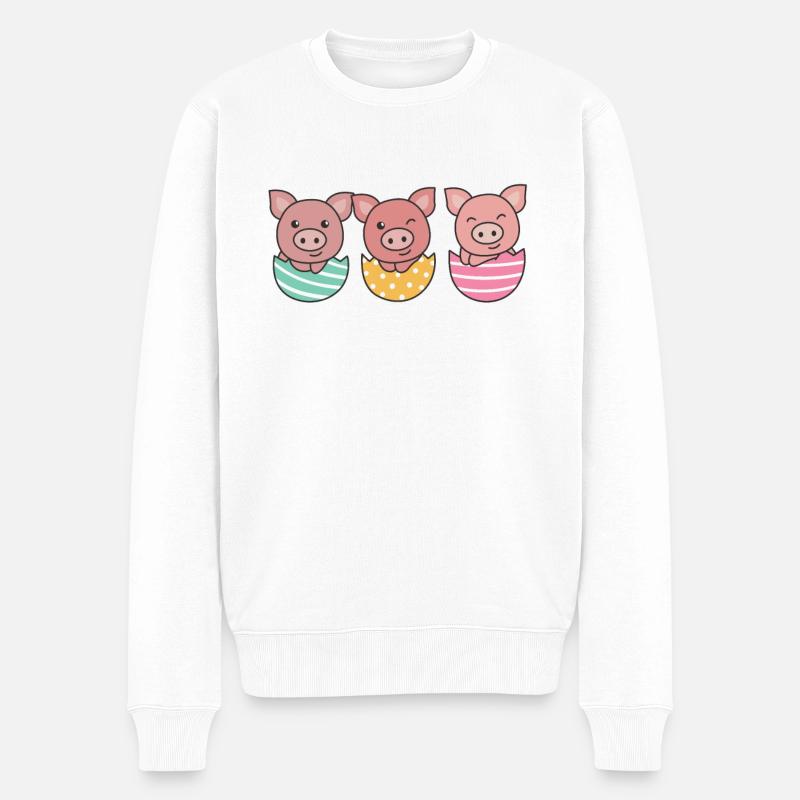 süße Schweine zu Ostern mit Ostereiern Schwein - Männer Premium Bio Pullover - Weiß