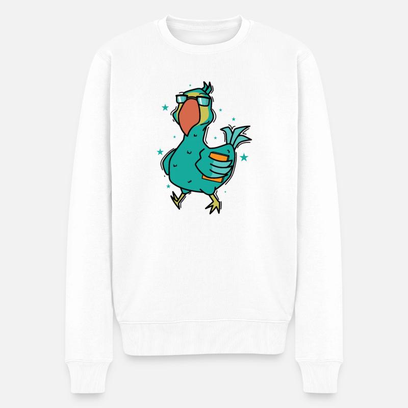 Dodo avec un oiseau de livre de l’île Maurice - Pull Premium bio Homme - blanc