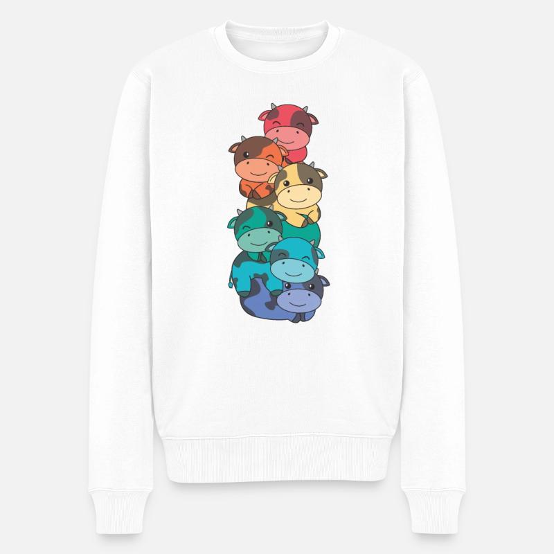 Rainbow Flag Pride LGBTQ Mignon Cow Stack - Pull Premium bio Homme - blanc