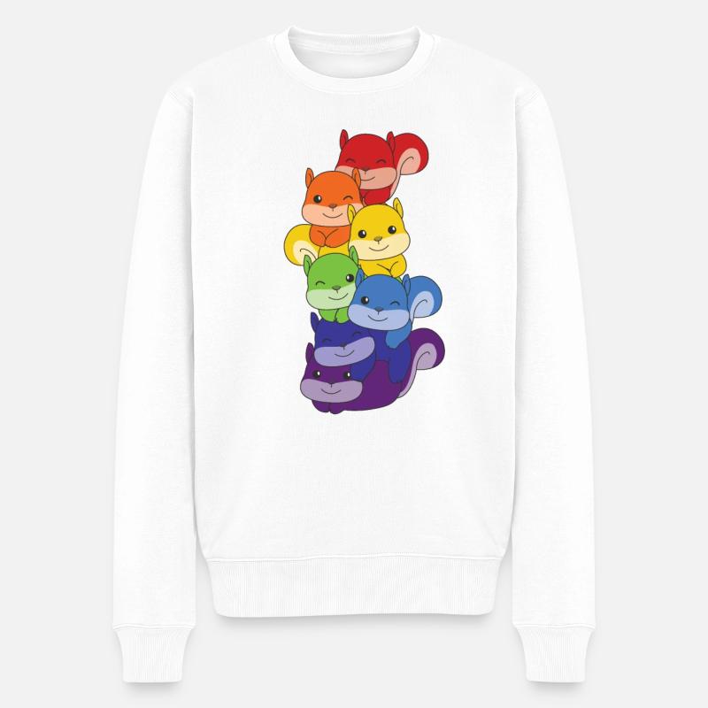 Regenbogen Eichhörnchen süße bunte Eichhörnchen - Männer Premium Bio Pullover - Weiß