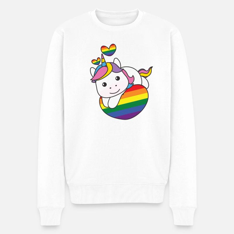 Regenbogen Flag Pride LGBTQ süßes Einhorn Love - Männer Premium Bio Pullover - Weiß