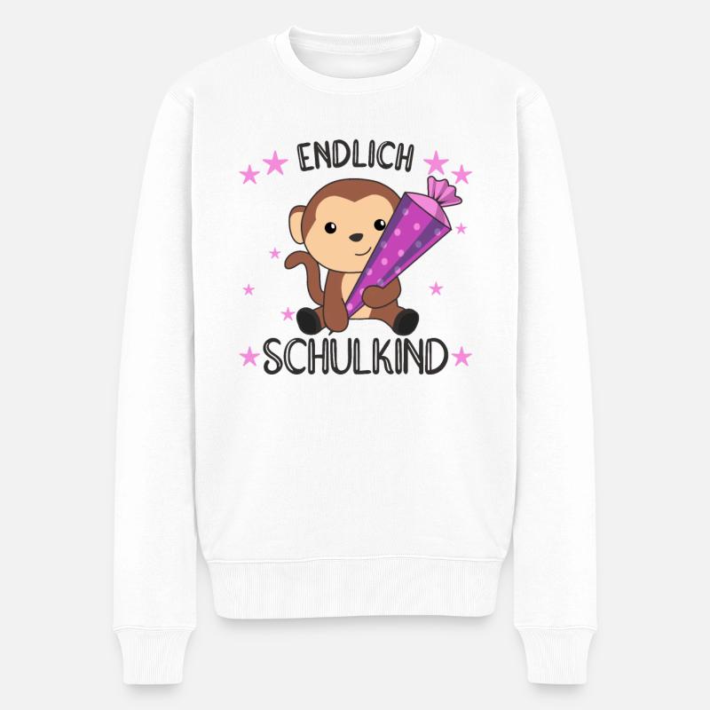 endlich Schulkind Einschulung Schule Affe - Männer Premium Bio Pullover - Weiß