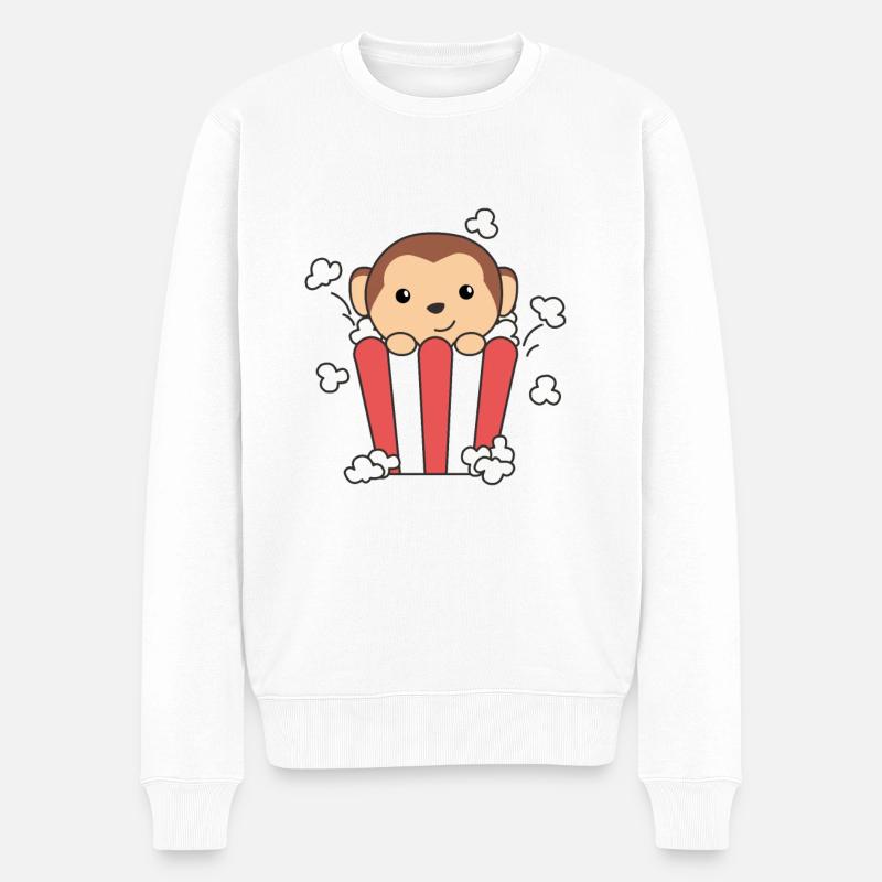 Affe Popcorn Time lustige Tiere in Fast Food - Männer Premium Bio Pullover - Weiß