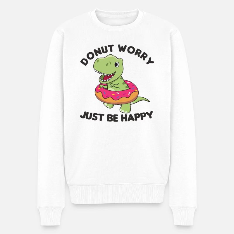 Süßer Dino T-Rex lustige Tiere in Donut Wortspiel - Männer Premium Bio Pullover - Weiß
