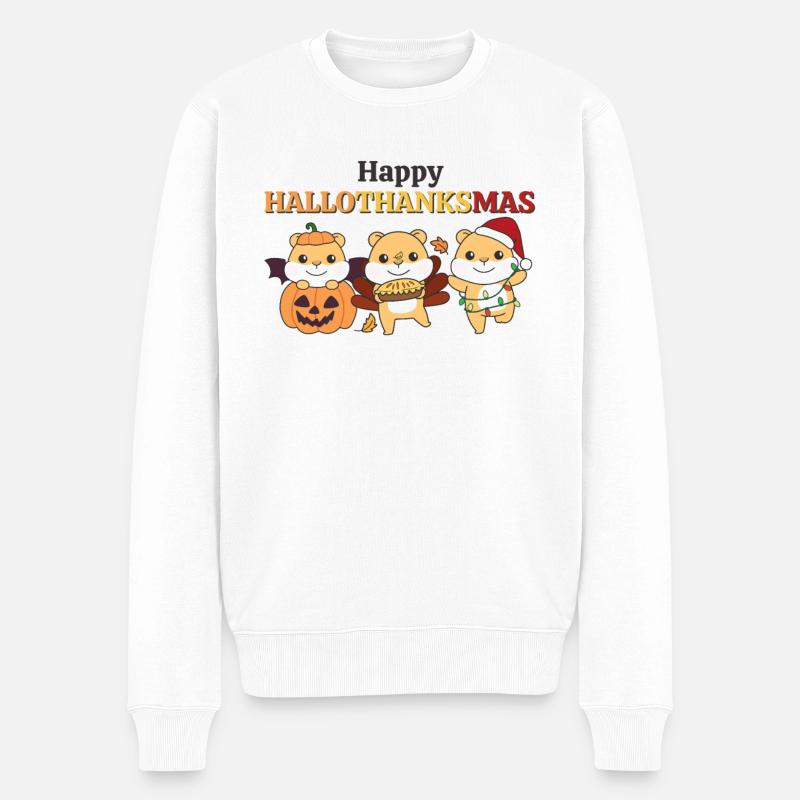 Happy Hallothanksmas Hamster Weihnachts Hamster - Männer Premium Bio Pullover - Weiß