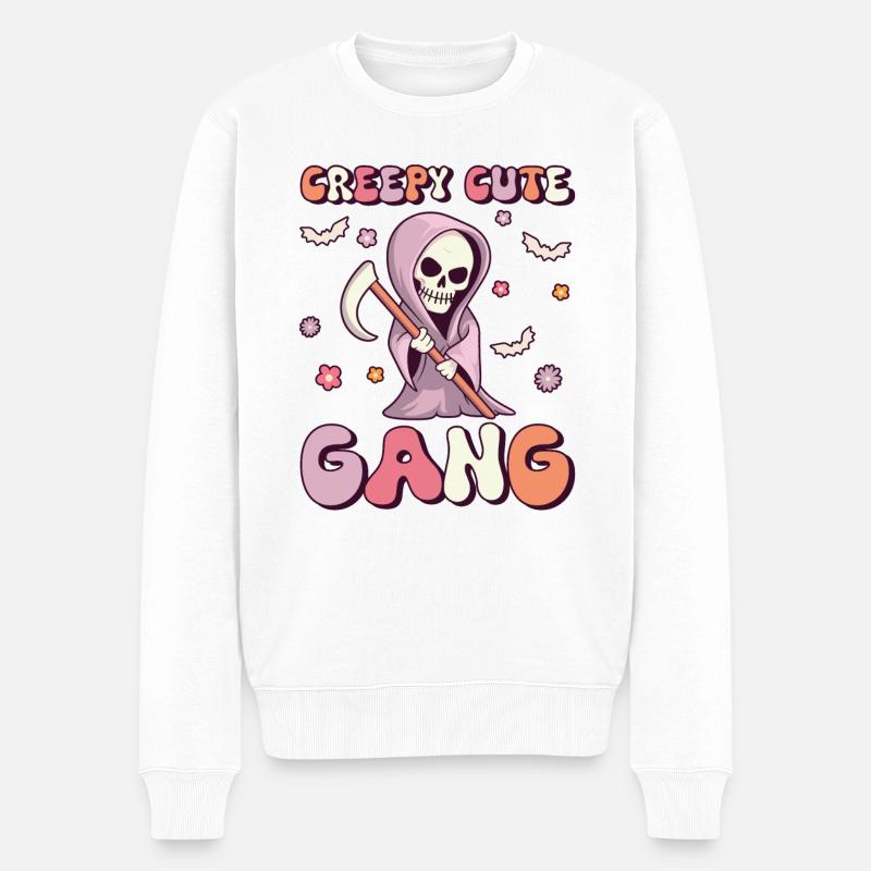 creepy cute Gang groovy sensenmann vintage - Männer Premium Bio Pullover - Weiß