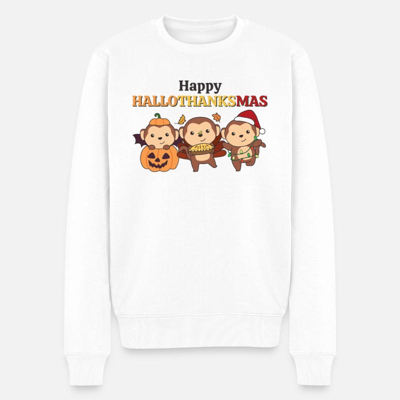 Happy Hallothanksmas Affe Weihnachts Affen - Männer Premium Bio Pullover - Weiß