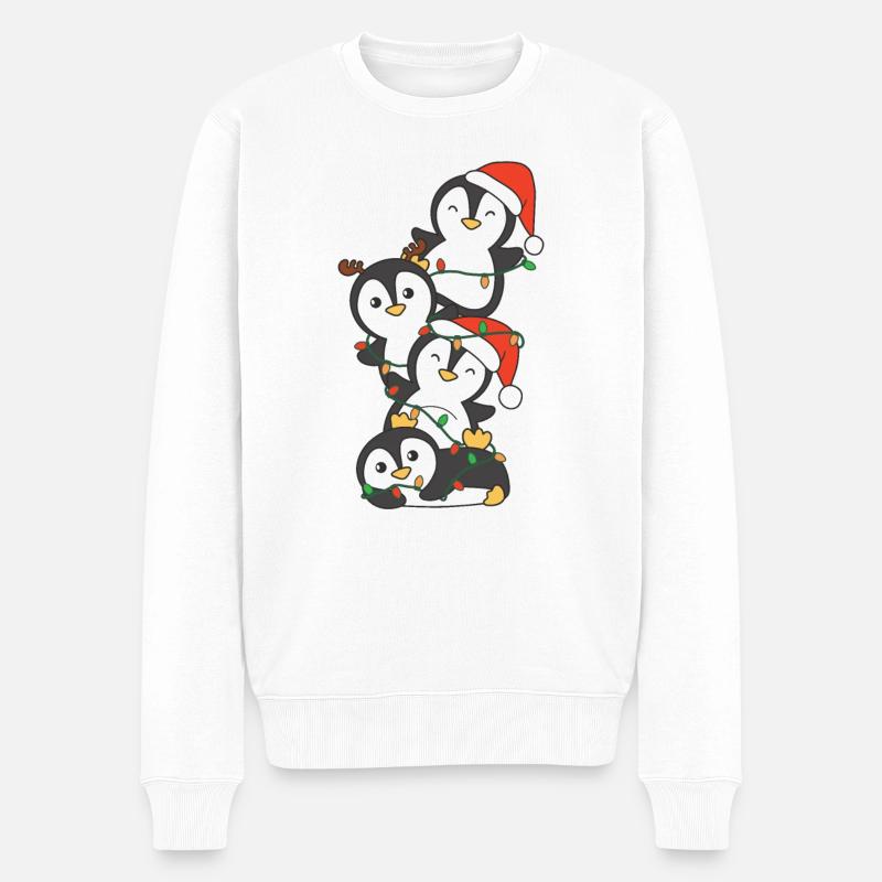 Pinguin Weihnachtsbaum Weihnachts Tiere Pinguine - Männer Premium Bio Pullover - Weiß