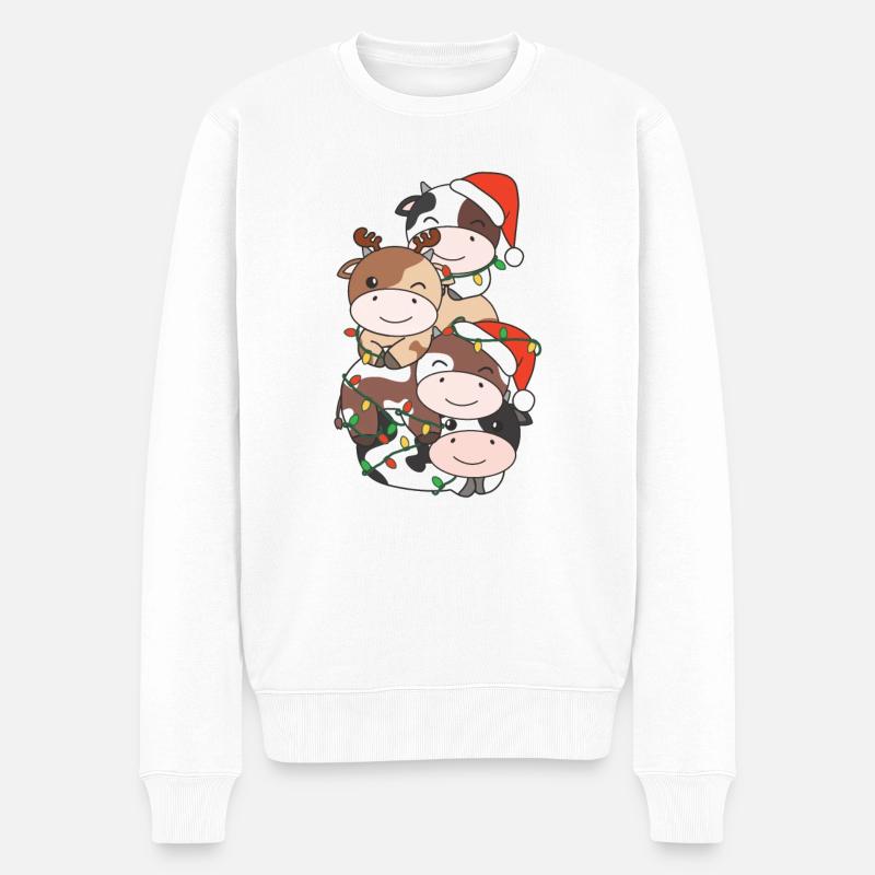 Kuh Weihnachtsbaum Weihnachts Tiere Kühe - Männer Premium Bio Pullover - Weiß