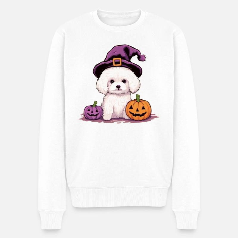 Halloween Hexenhut Kürbis Hund Bichon Frise - Männer Premium Bio Pullover - Weiß