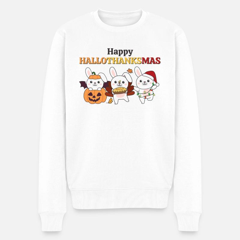 Happy Hallothanksmas Hase Weihnachts Hasen - Männer Premium Bio Pullover - Weiß