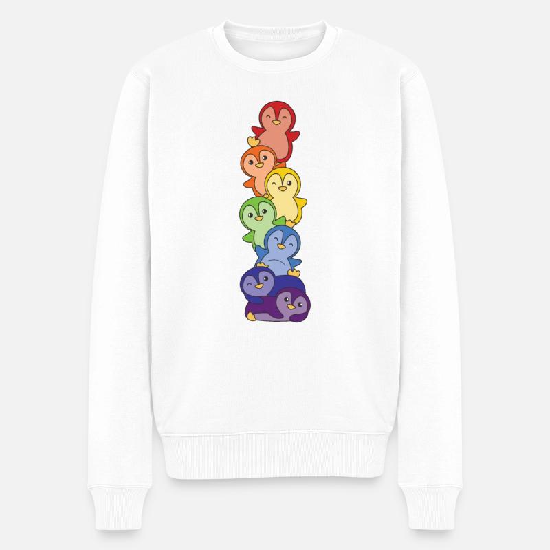 Regenbogen Pinguin süße bunte Pinguin für Kinder - Männer Premium Bio Pullover - Weiß