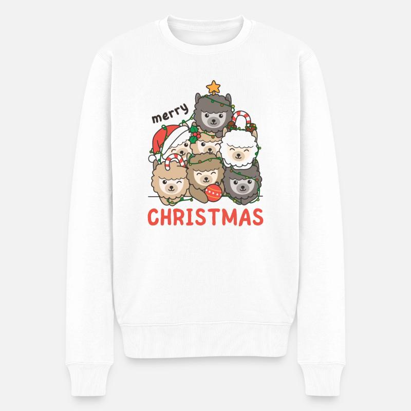 Alpaka Weihnachtsbaum frohe Weihnachten - Männer Premium Bio Pullover - Weiß