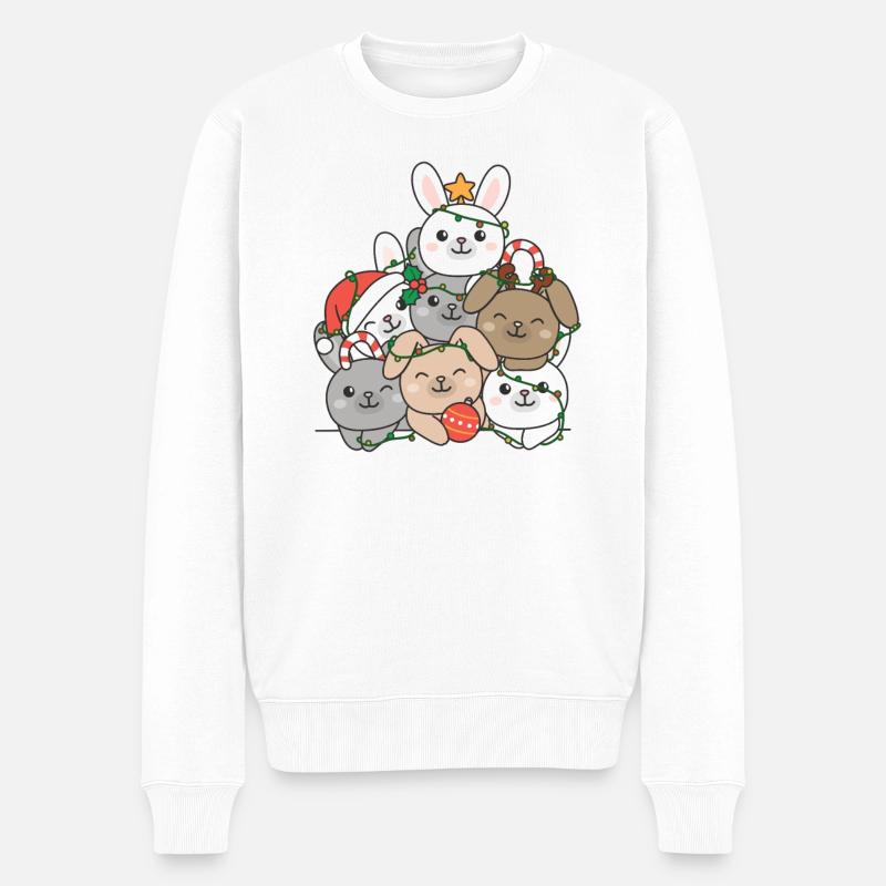 Hase Weihnachtsbaum lustige Tier Weihnachten - Männer Premium Bio Pullover - Weiß