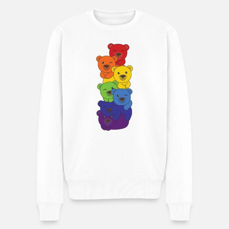 Regenbogen Flag Pride LGBTQ süßer Bär Stapel - Männer Premium Bio Pullover - Weiß