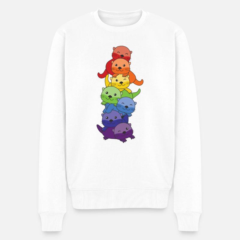 Regenbogen Flag Pride LGBTQ süßer Otter Stapel - Männer Premium Bio Pullover - Weiß