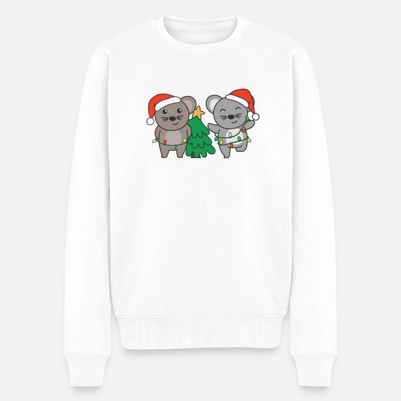 Maus Weihnachten Winter Tiere Mäuse - Männer Premium Bio Pullover - Weiß