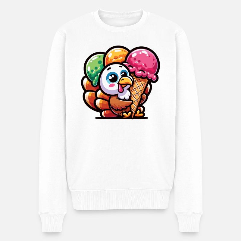 Thanksgiving Truthahn mit Eis - Männer Premium Bio Pullover - Weiß
