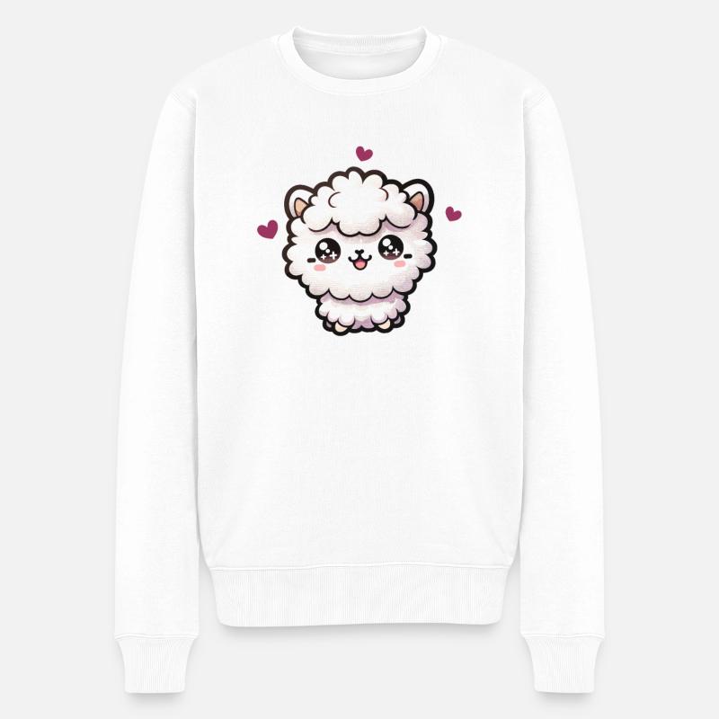 Kawaii Alpaga Motif Mignon - Pull Premium bio Homme - blanc